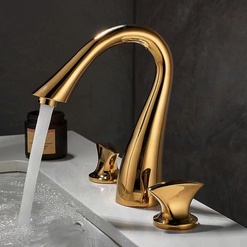 Waterfall Faucet Basin Faucets Total Brass Black Bathroom Faucet Brushed Gold Sink Faucets 3 Hole Hot And Cold  Water Tap