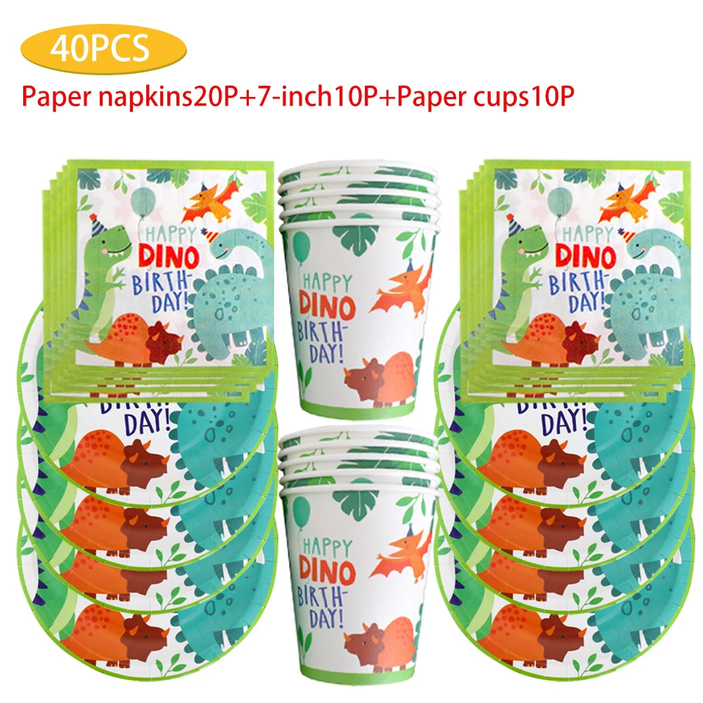 Новинка, зеленые динозавры, дневные одноразовые тарелки, бумажные полотенца, бумажная чашка, скатерть, столовая вилка, набор таб