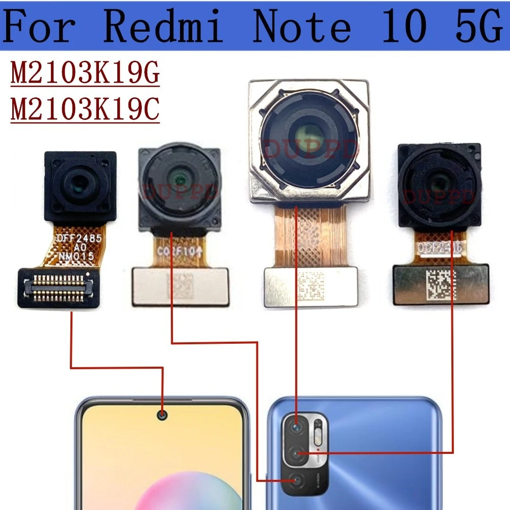 Rear Camera For Xiaomi Redmi Note 10 5G M2103K19G, M2103K19C Front Selfie Facing Back Wide Main Macro Depth Camera Flex Parts