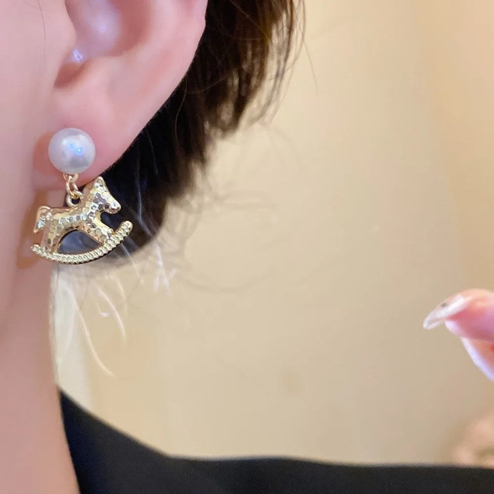

Chinese Horse New Year Pearl Zodiac Pony Earrings Rocking Pony Pearl Cartoon Horse Earrings Zodiac Cartoon Drop Earrings Girl