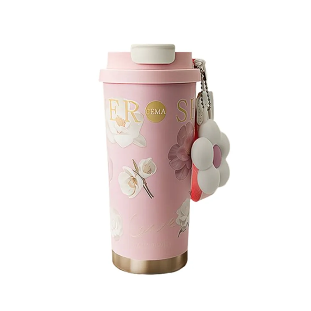 

Portable 500ML Thermo Coffee Mug LeakProof Stainless Steel Travel Thermo Cup Flower Print Ceramic Coating Vacuum Cup Office Use