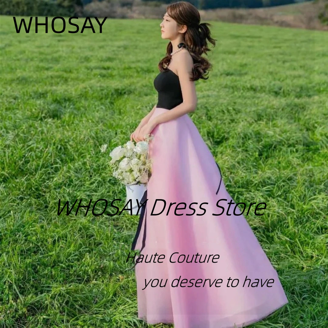 WHOSAY Contrast Color Prom Dresses Korea Women Wear Strapless Evening Party Gowns Shoot Photos A Line Wedding Guests Dress