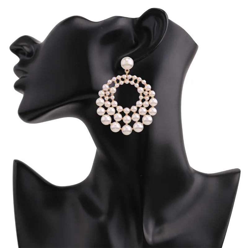 Elegant Fashion Geometric Round Hollow Imitation Pearl Earrings for Women Party Gathering Formal Event Occasion Beach Vacation
