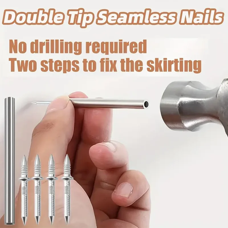 50/100Pcs Double Headed Skirting Nails Seamless Invisible No Trace Nails Rust‑Proof Metal Wood Fixator for Skirting Board Steps