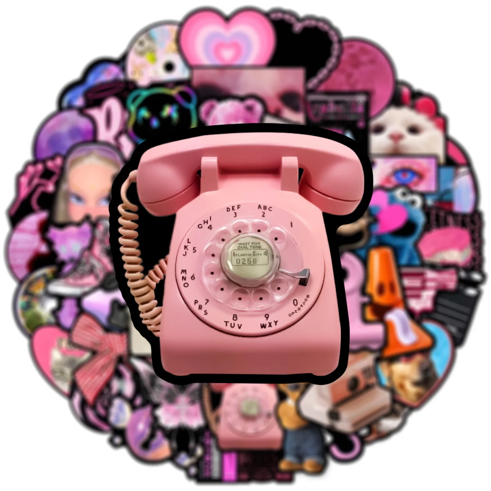 50pcs Pink Ink Ornamen Stickers Black Powder Small Fresh Mobile Phone Case, DIY Glue Dropping Waterproof Motorcycle Car Stickers