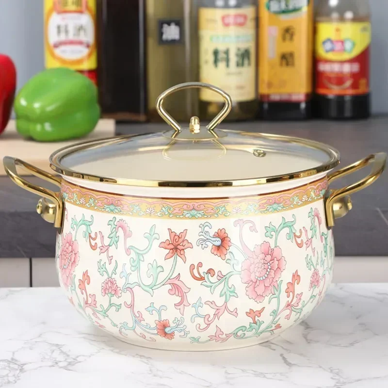 Arrived Double Ear Enamel Stew Pot with Bird Song And Flower Fragrance Thick Soup Pan for Electric And Gas Stove