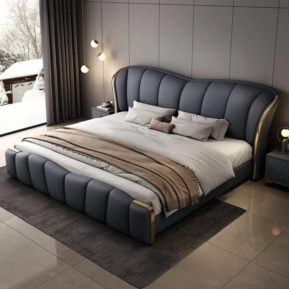 

Luxurious Queen Size Metal Bed Frame Storage Upholstered Design Multifunctional Nightstands Modern Bedroom Furniture Decor