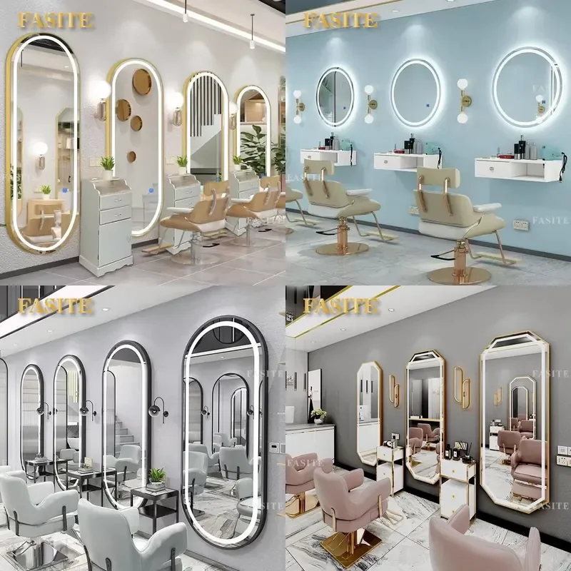 For Hair Barber Shop Mirror Table with Light Simple Single-Sided Dressing Mirror Cutting Mirror Floor Standing LED