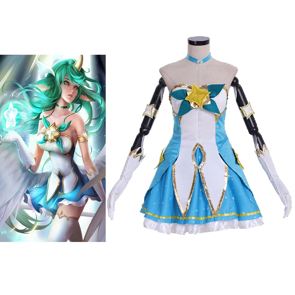 

LOL Soraka Cosplay Guardian New Skin Costume Women Girls Sexy Blue Tube Dress Suit Halloween Carnival Comic Con Battle Uniform