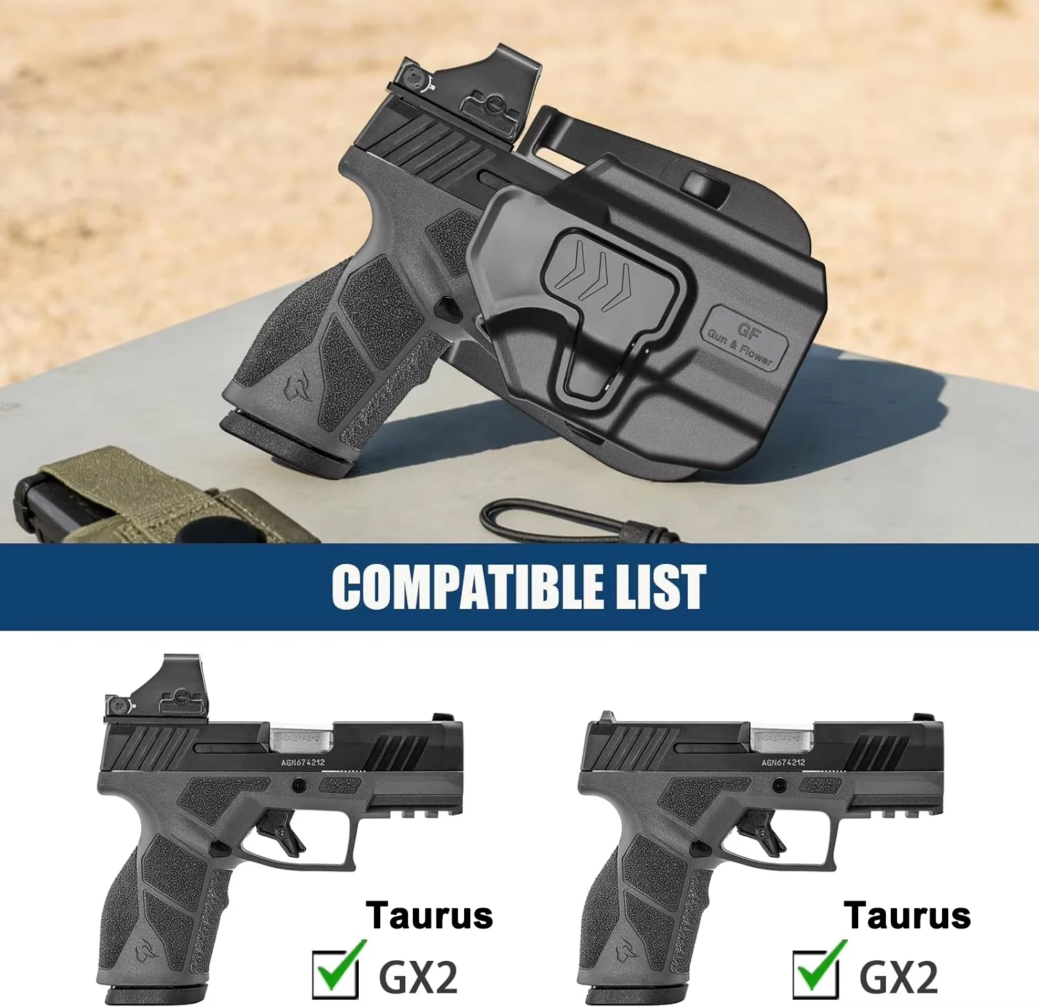 OWB Holster for Taurus GX2, Level 2 Retention Outside Waistband Holster, Index Finger Unlock, Optical, Right Hand
