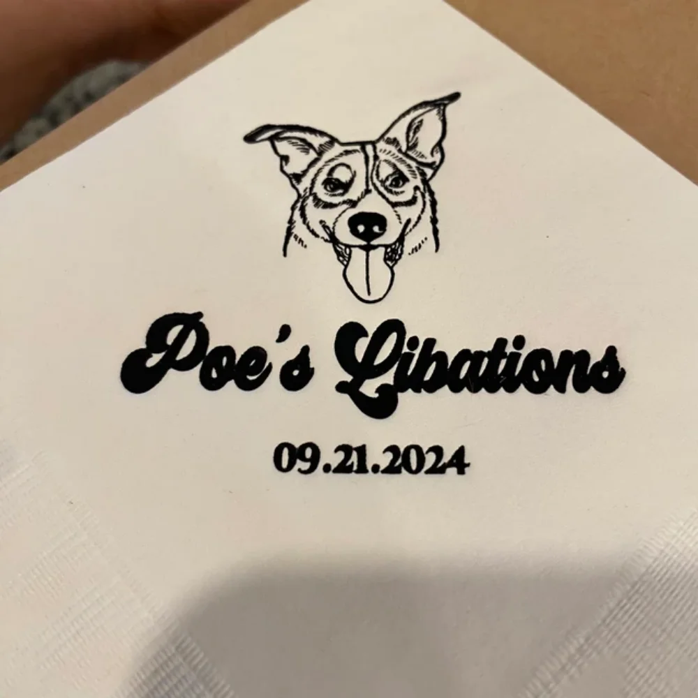 50Pcs Personalized Illustrated Dog Wedding Cocktail Napkins- Party Reception Rehearsal Dinner | Custom Pet Napkins,Anniversary