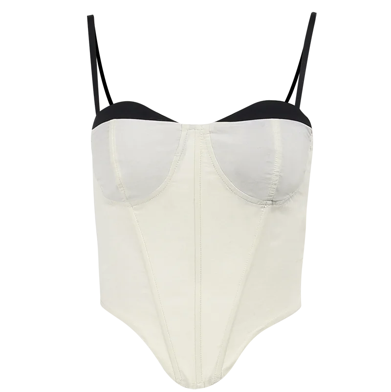 Thick Satin Bustier Corset Crop Top with Chest Pads Spaghetti Strap White Bodycon Top Summer Women Tops with Fishbone JY23098DG