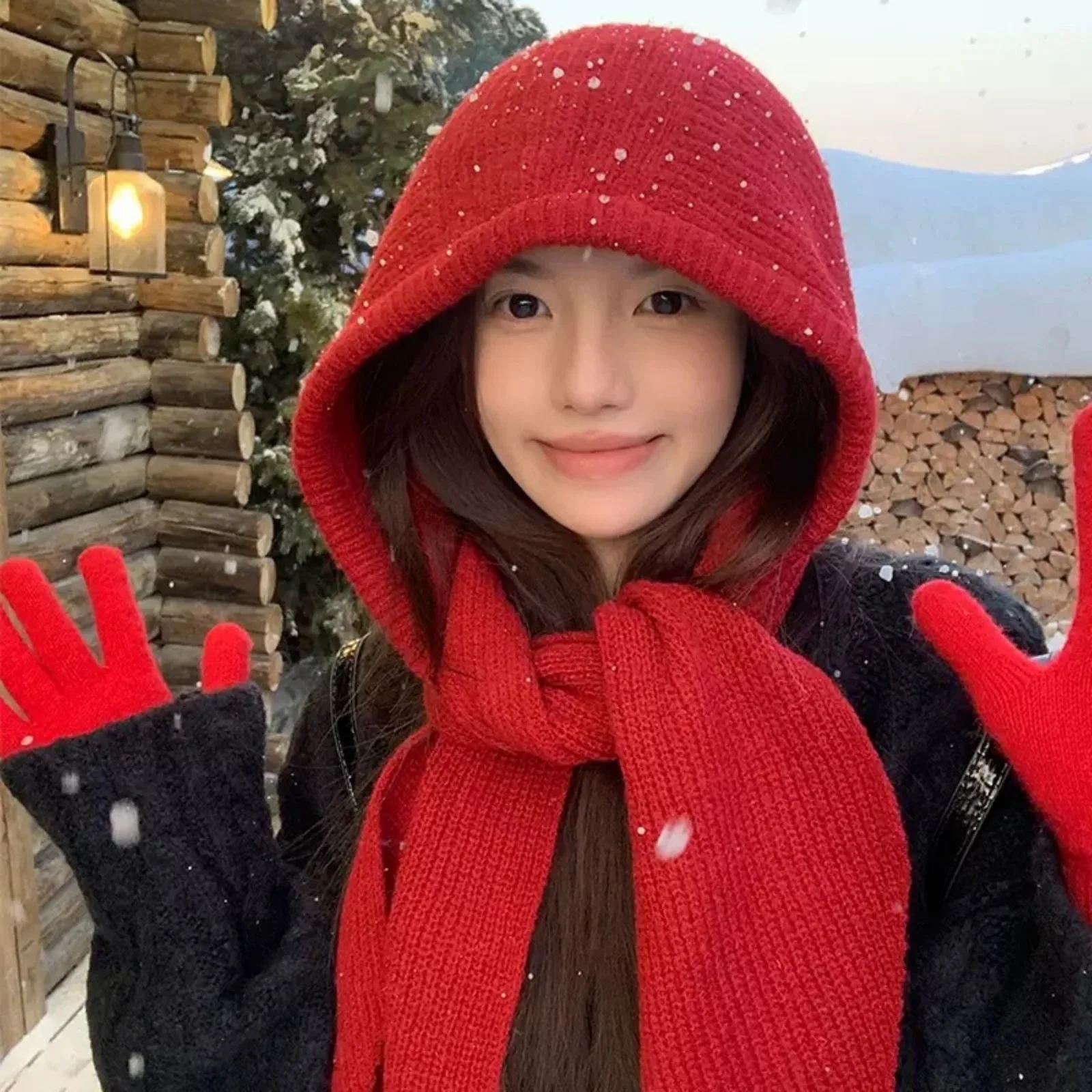 Korean Balaclava Bonnet Women Skullies Beanies Hat Scarf One-piece Thickened Warm Neck Protection Winter Accessories Knitted Law