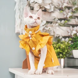 Devon Rex Kitten Cotton Mesh Breathable Bowknot Skirt Anti-hair Loss Clothes for Cat Sphynx Sphinx Hairless Cat Dresses