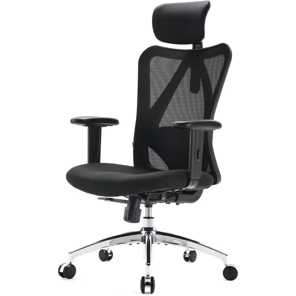 Ergonomic Office Chair，Adjustable Headrest with 2D Armrest Lumbar Support and PU Wheels Swivel Tilt Function