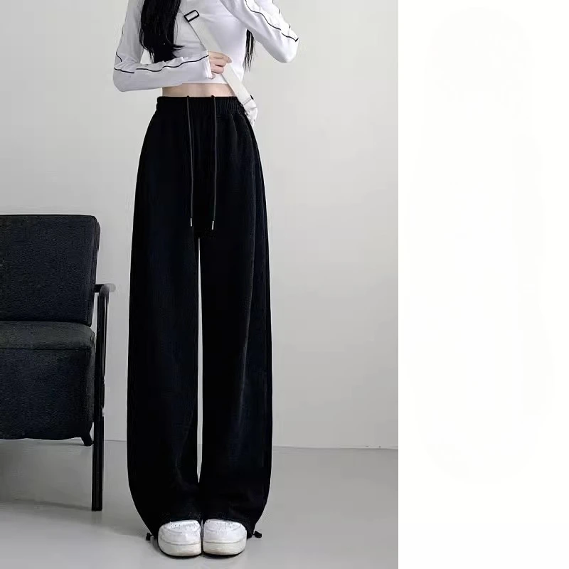 

Женские весенне-осенние серые широкие брюки с драпировкой, изысканные свободные облегающие флисовые американские спортивные спортивные штаны для женщин