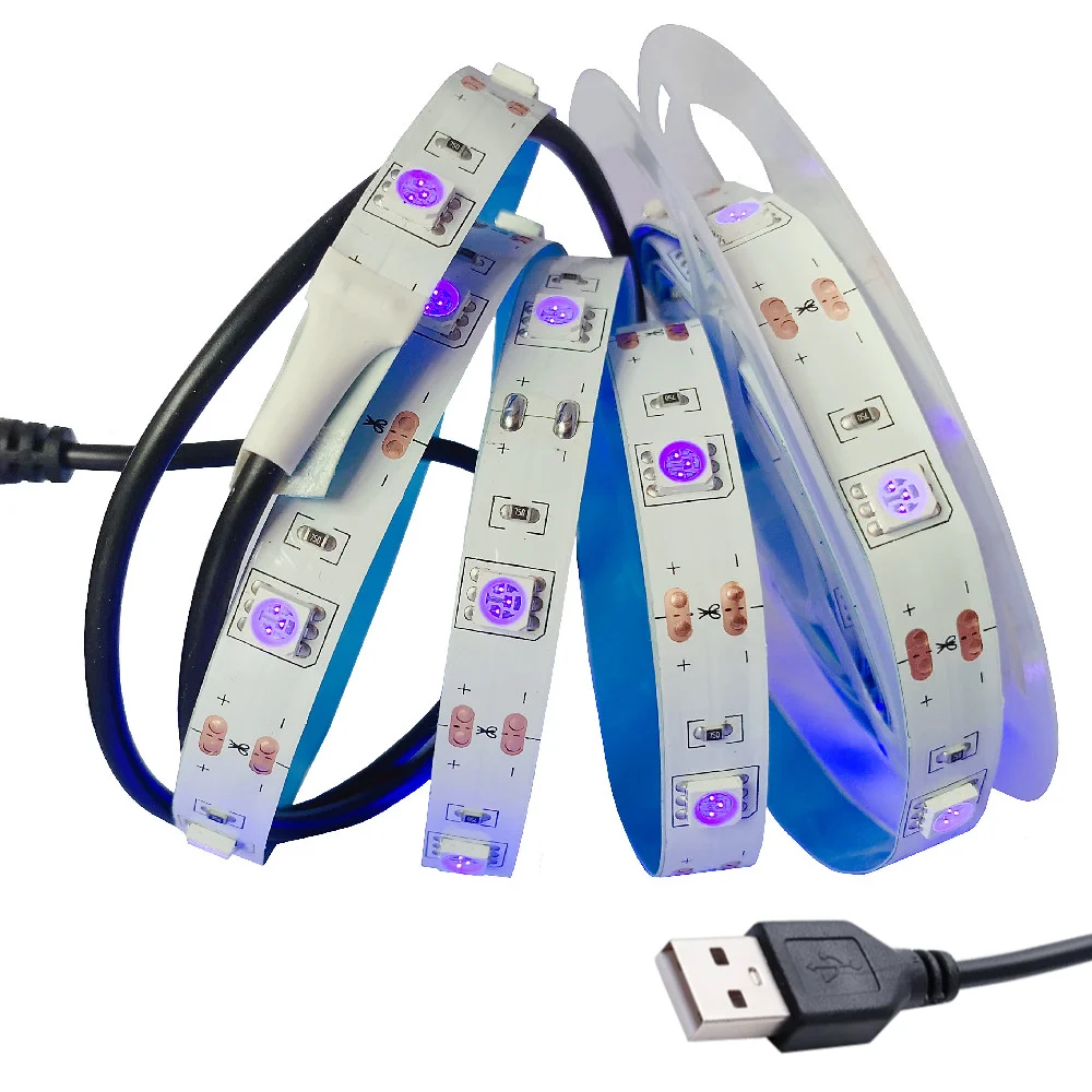 UV LED Strip Light DC5V 5050 SMD 0.5M 1M 2M Backlight Purple USB UV LED Ribbon Ultraviolet Backlight  for DJ Fluorescence