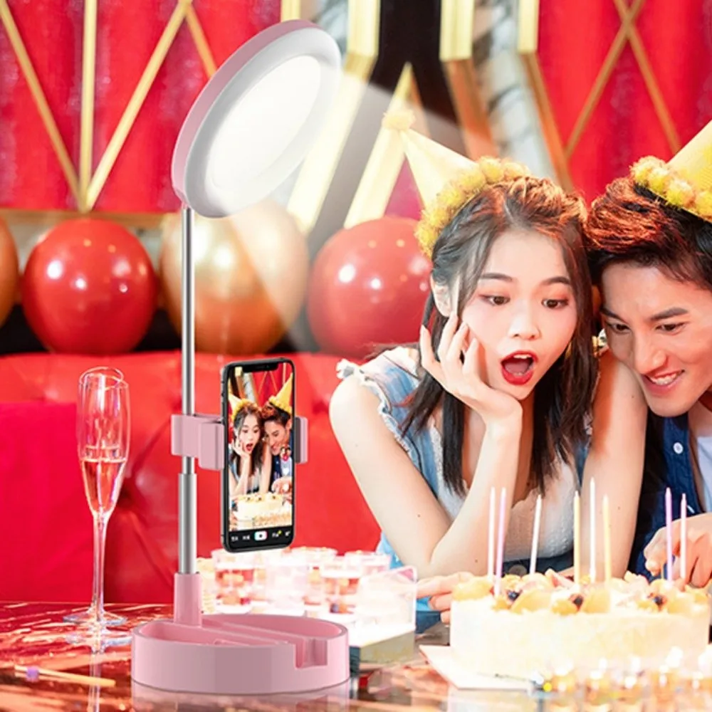 Adjustable Height Makeup Mirror Fill Light Bracket Stable Base Folding Fill Light Phone Stand Universal Portable