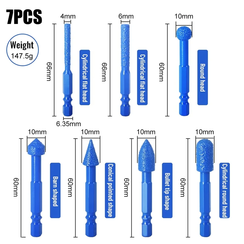 ABBN-Diamond Coated Grinding Bits Set For Multi Material Finishing Rust Removal Polishing Hole Repair Mold Processing 7PCS