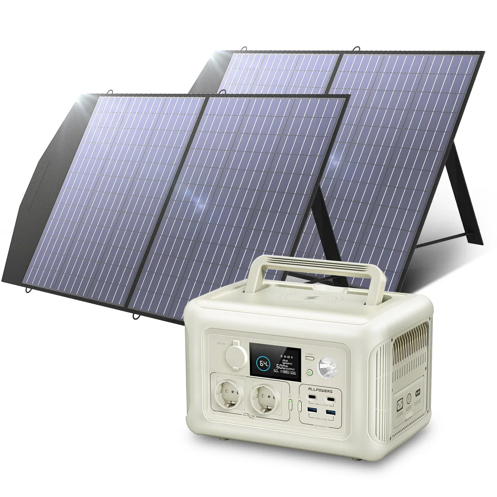 High Quality Solargenerator for 600W Solar Power Station with 2X 600W AC Outlet, 400W AC Input, UPS Function and 18V Solarpanel