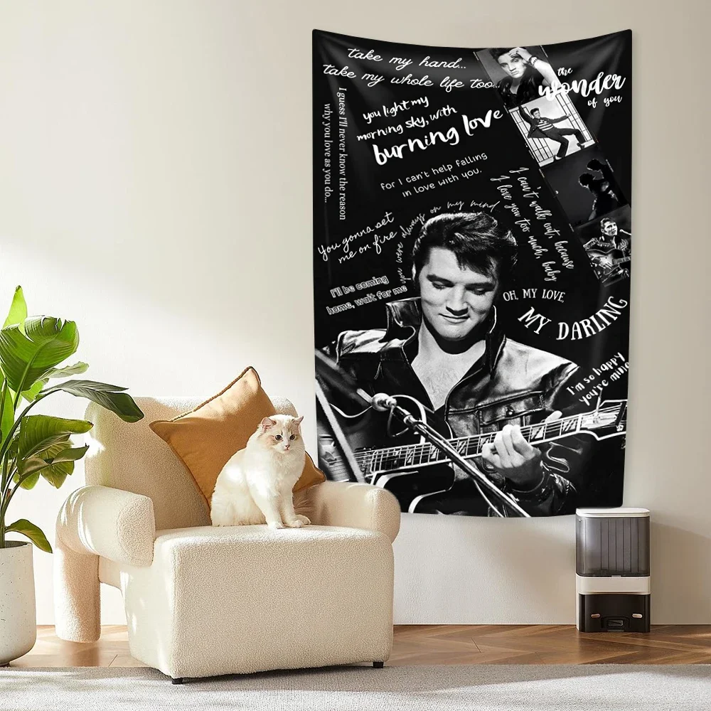 

Rock Legend Singer Tapestries Elvis Presley Vingtage Home Decor Aesthetics Wall Hanging Large Fabric Carpets Dorm Party Backdrop