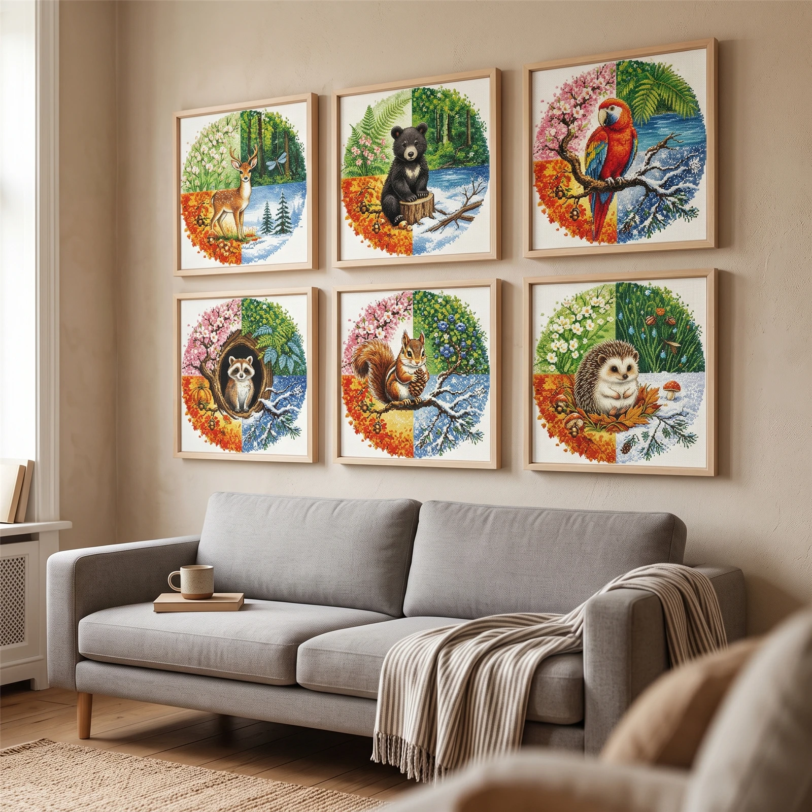 Cross Stitch Kit 11CT Printed Canvas 45x45cm Animal Pattern 3-Strand Cotton Thread Full Stitch Beginner Embroidery Set