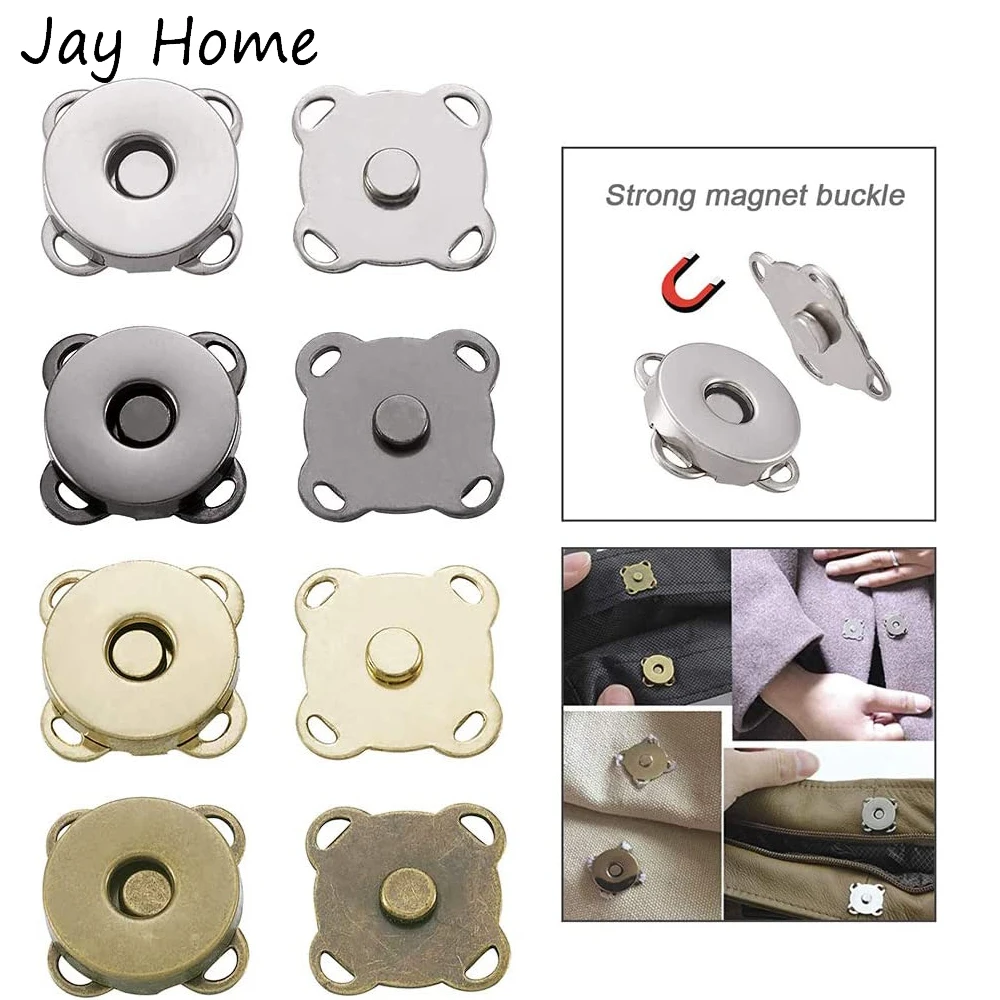 10/8 Sets Magnetic Snap Button Metal Plum Blossom Sew on Button Clasps Fasteners for Purses Handbag Clothes DIY Accessories