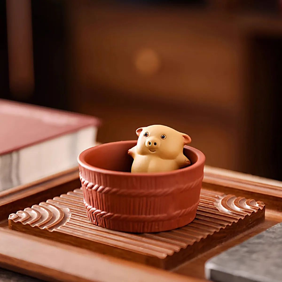 Clay Lying Flat Pig Can Spit Can Be Raised Bathing Pig Tea Pet Handmade Tea to Play Tea Table Small Ornaments