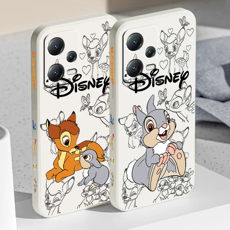 Disney Bambi Luxury Cartoon Liquid Left Rope For Xiaomi Redmi Note 12 12S 12R 11 11T 11S 10 10S 9 8 8T Pro Plus 5G Funda