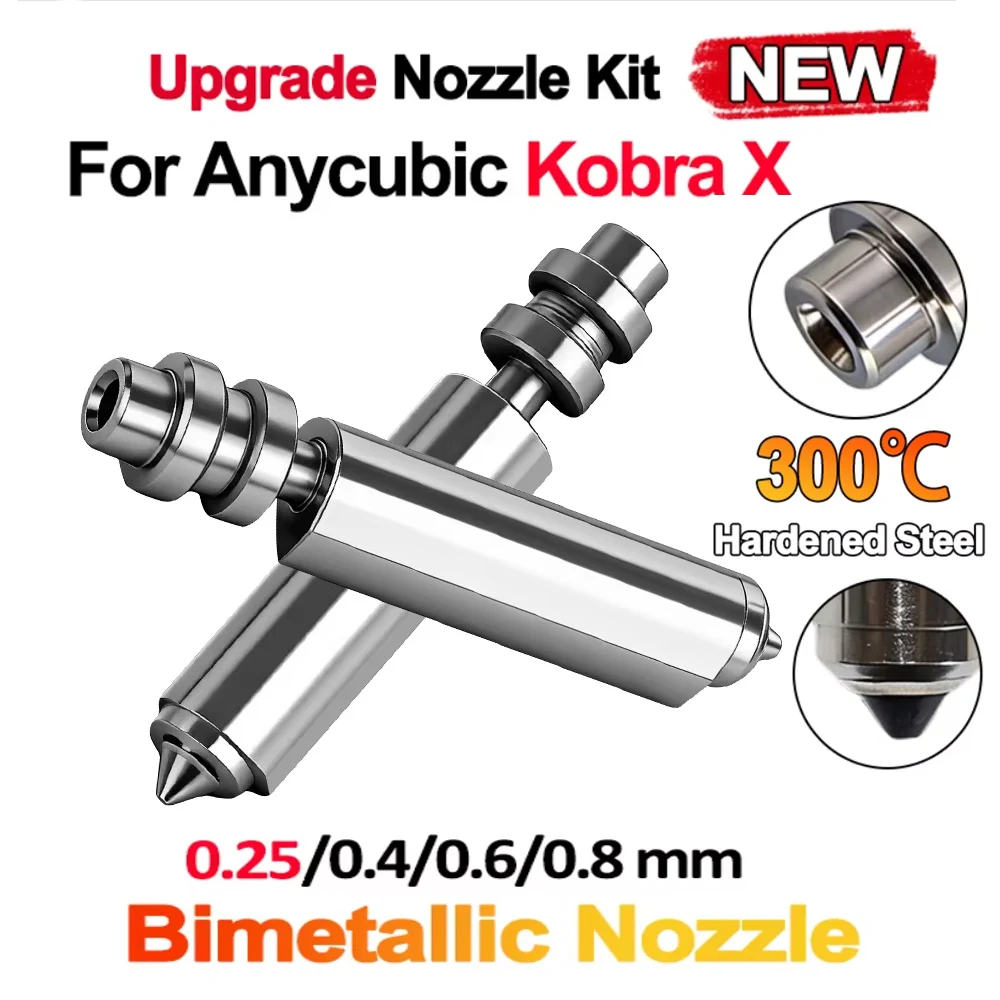 

Усовершенствованное биметаллическое сопло для Anycubic Kobra X 0.25/0.6/0.8/0.4 мм, цельное, термостойкое до 300°C ° Деталь для 3D-принтера C