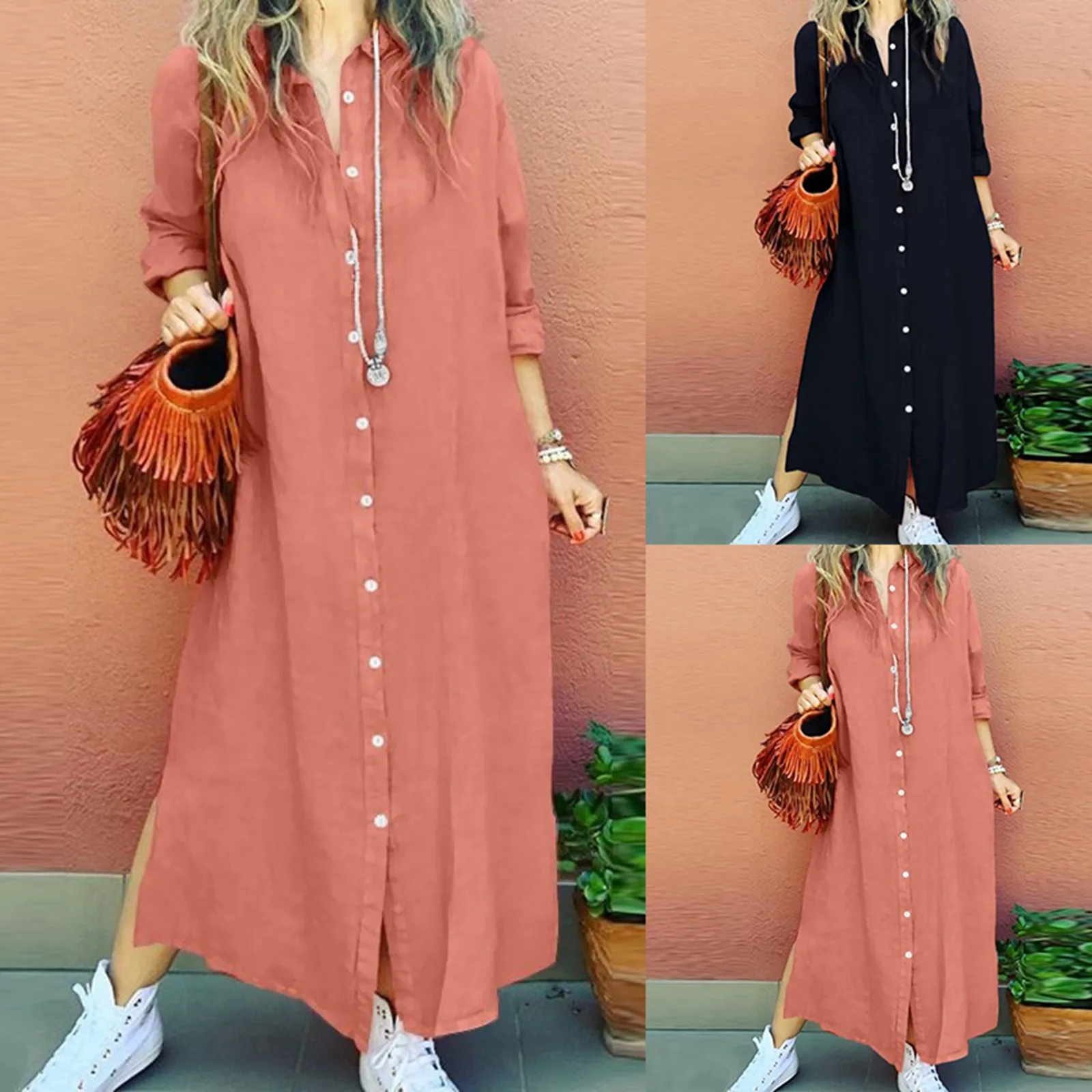 Ramadan Abaya 2024 Muslim Woman Dress New Cotton Linen Temperament Solid Colour Lapel Long Sleeve Loose Cardigan Shirt Dresses