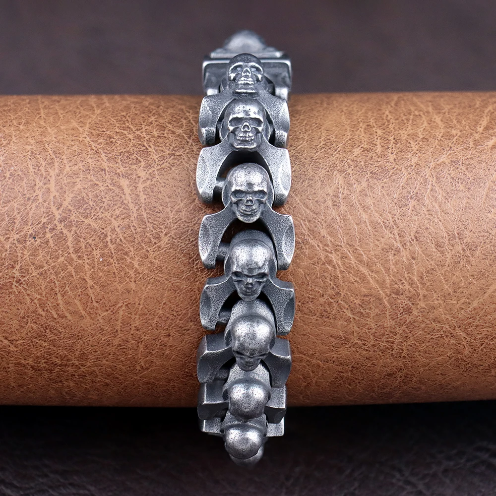 Vintage Men's Domineering Skull Bracelet Trendy Stainless Steel Charm Bracelet Punk Hip Hop Motorcycle Bangle Jewelry Wholesale view 5