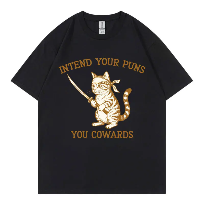 Intend Your Puns You Cowards Funny Meme T-shirt Men Women Vintage Fashion Short Sleeve T Shirt Summer Casual 100%cotton T-shirts