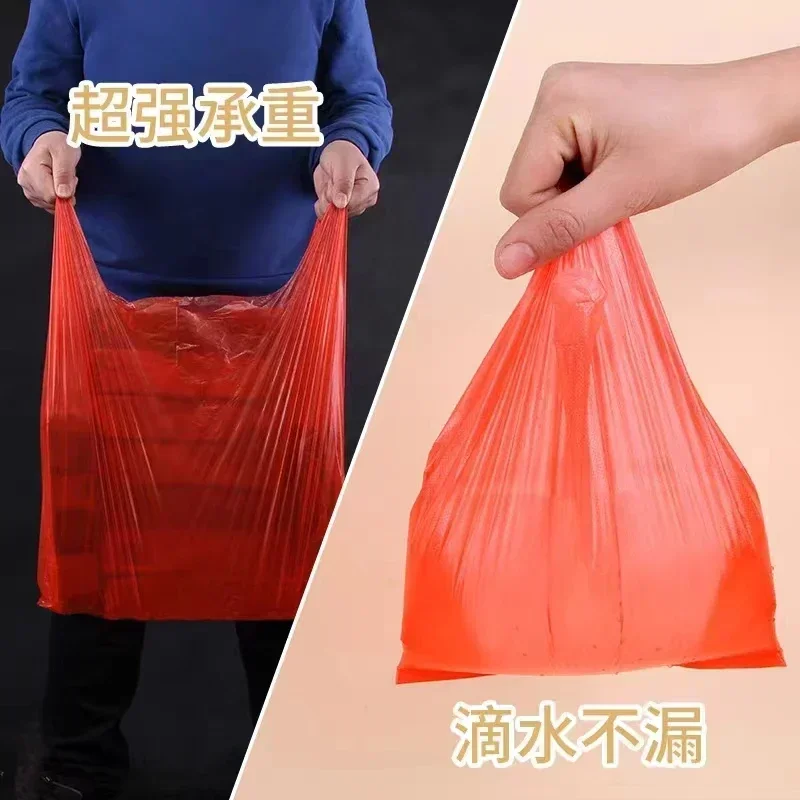 100 pezzi sacchetto di plastica rosso supermercato generi alimentari regalo sacchetto della spesa addensare con manico gilet borsa da cucina