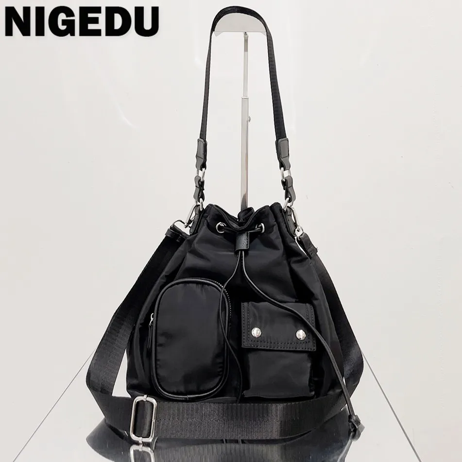 NIGEDU Designer Women Handbags Nylon Bucket Shoulder Bag for female Crossbody Bags Casual Multiple pockets Tote Bag bolsa blue