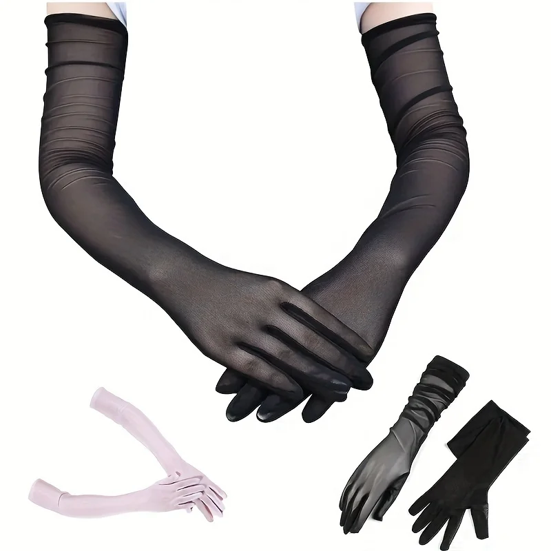 Black Lace Gloves Elasticity Women Sun Protection Driving Gloves Breathability Lightweight Costume Wedding Opera Dance Gloves