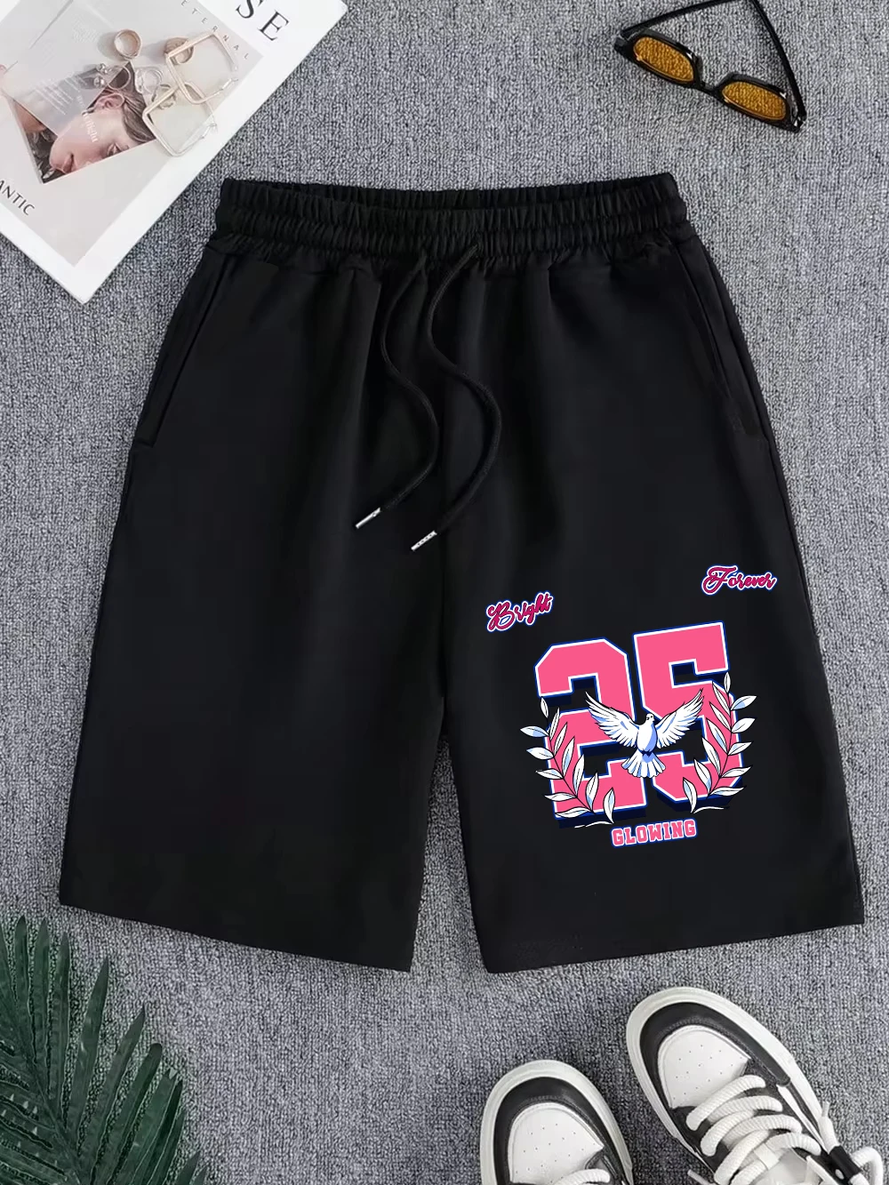 

Мужские шорты Bright Forever 25 Prints: базовые, с высокой талией, широкие, до колена, летние, оверсайз, повседневные, с карманами