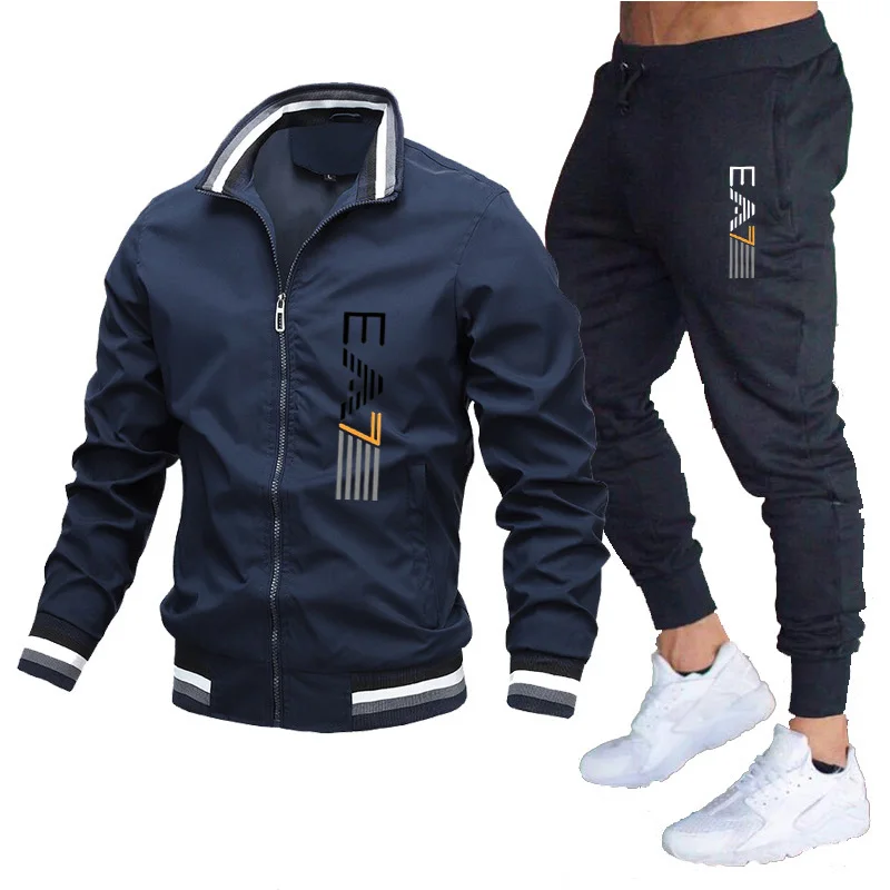 Conjunto de ropa deportiva atlética a prueba de viento para hombre, chaqueta y pantalones, traje de gimnasio, conjunto de chándal activo, Conjunto