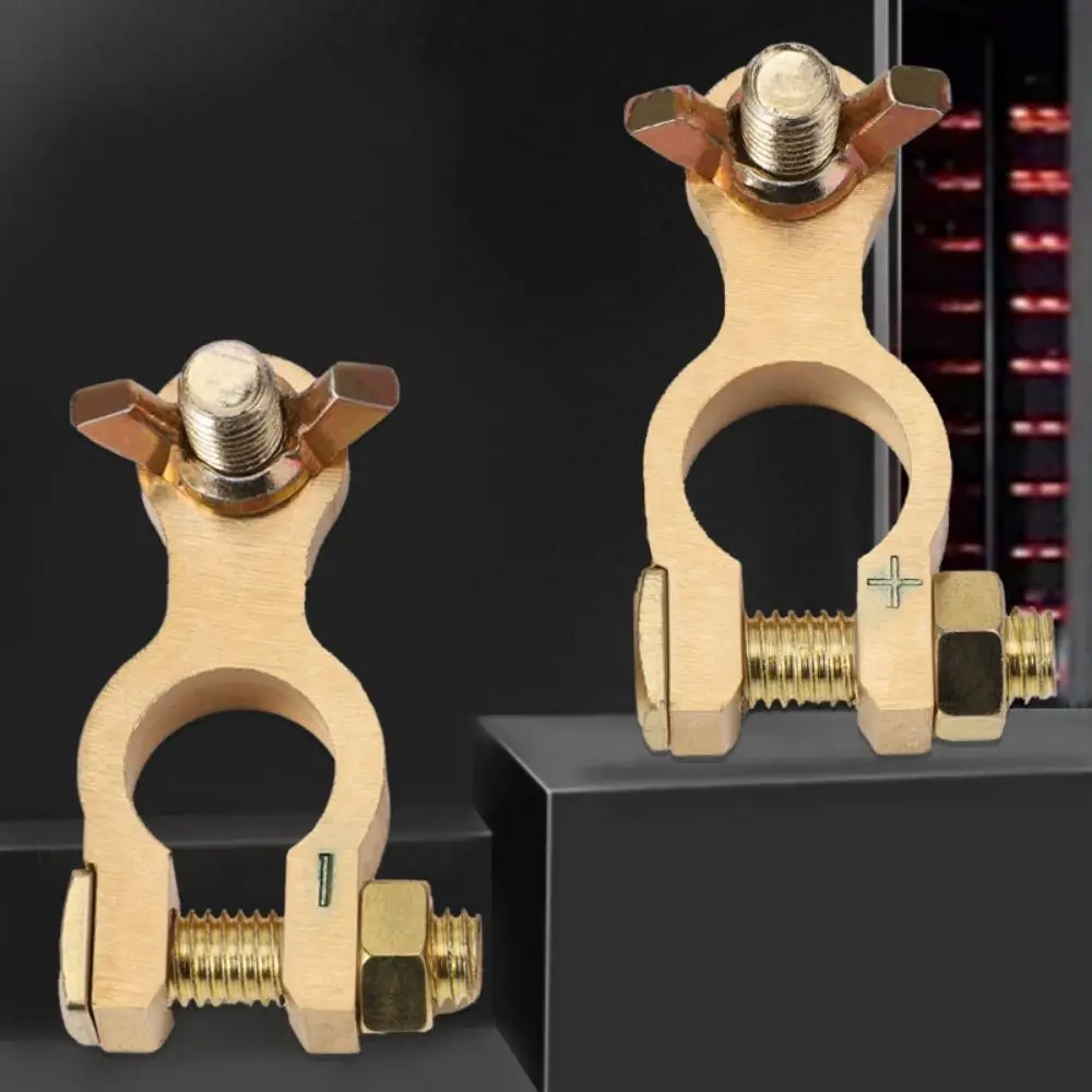 2Pcs Anti-Leakage Brass Battery Terminals Easy To Install Thickened Auto Battery Clamp Corrosion Resistant Conductive Properties