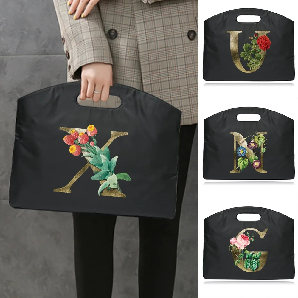 

2022 Fashion Briefcase Laptop Bag Case for MacBook Air 13 Trend Handbags Light Business Briefcase Golden Flower Printing Tote