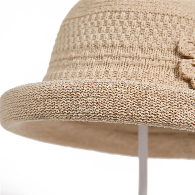 Elegant Graceful Women's Dress Hat Female Woven Flower Mother Bucket Hat Summer Outdoor Travel Vacation Sun-proof Basin Hat
