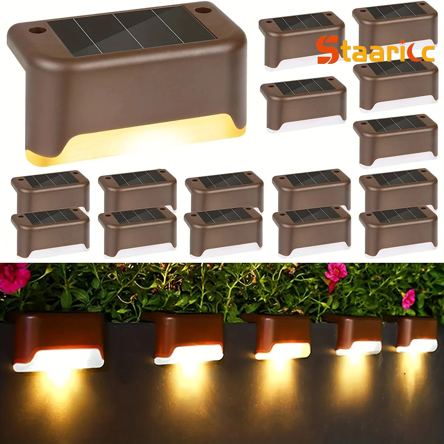 

Warm White LED Solar Step Lamp Path Stair Outdoor Garden Lights Waterproof Balcony Light Decoration for Patio Stair Fence Light