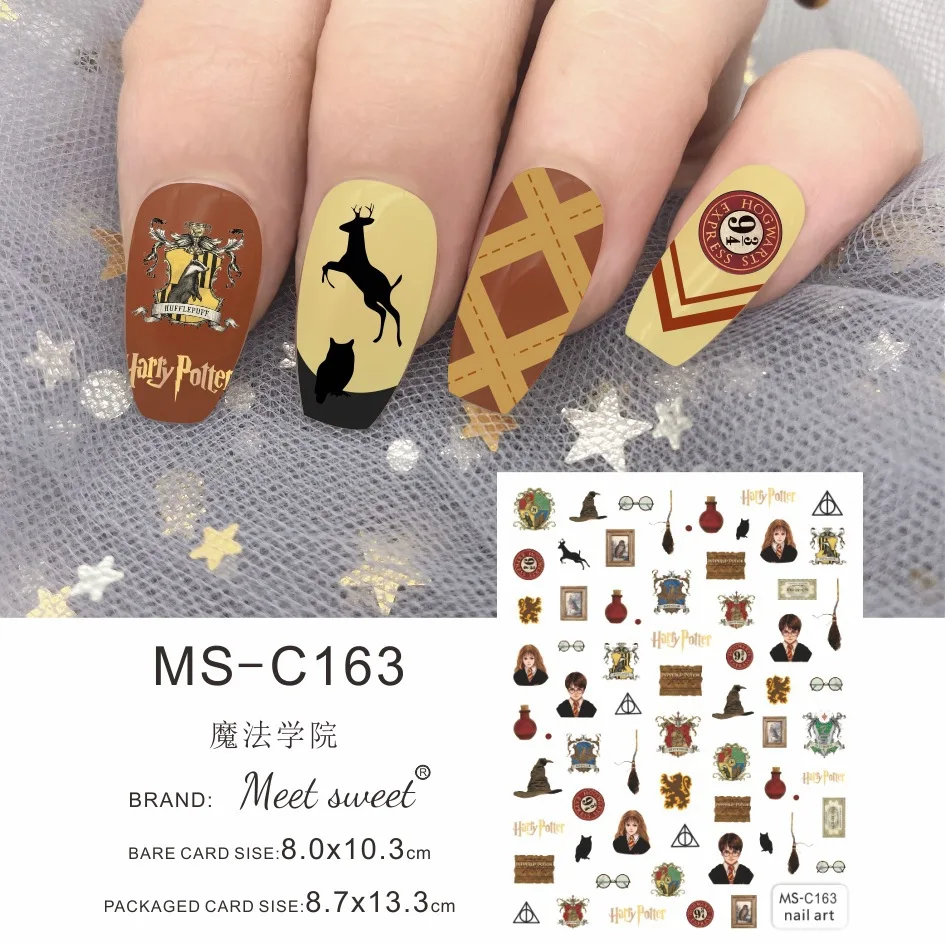 Magic School Nail Stickers Hermione Nail Art Decorations Cute Cartoon Hogwarts Gryffindor Slytherin Decals Toys Kids Gifts