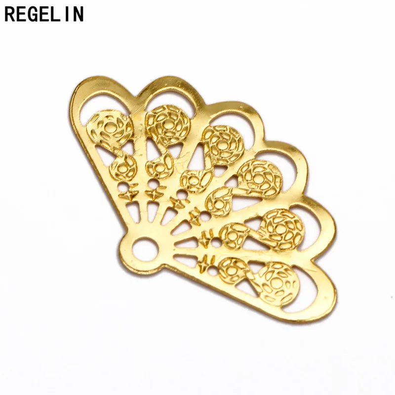REGELIN 20pcs/lot Vintage Style 6 Colors Copper Fan Shape Filigree Hollow Charms Jewelry accessories DIY Components 14*23mm