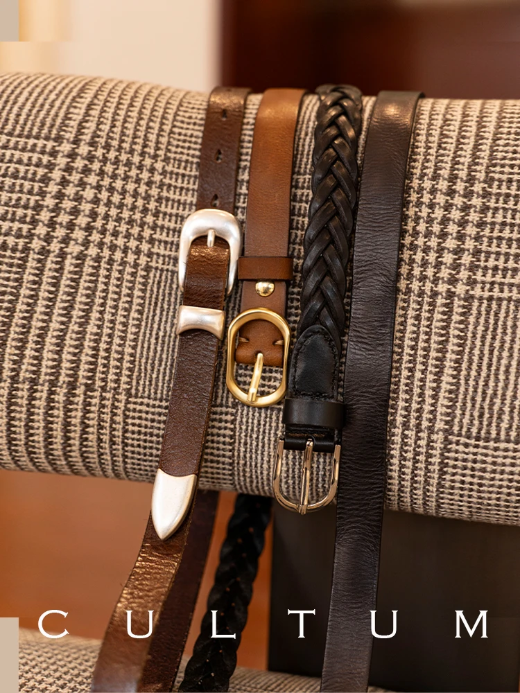 

Cultum Classic Vintage Top Layer Pure Cowhide Leather Belt Men's Genuine Leather Bule Versatile Young Waist Belt