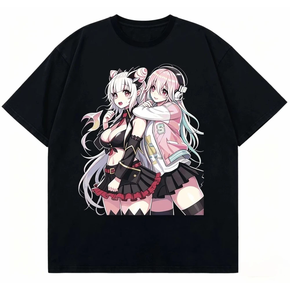Super Sonico Anime Graphic T-shirt Vintage Washed Manga Merch Harajuku Unisex Oversized Crew Neck Cotton Short Sleeve Tee Tops
