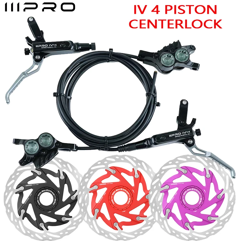

IIIPRO IV4 Bicycle Hydraulic Brakes 4 Piston Bike Centerlock Disc Brake Set 160mm Center Lock MTB Hydraulic Brake Disc 2 Piston