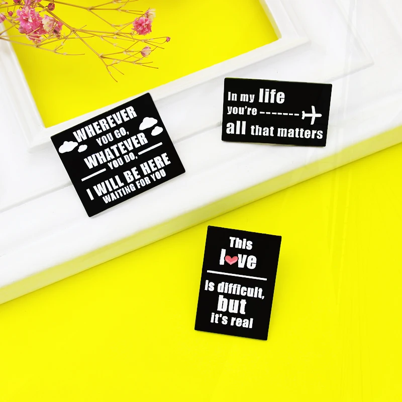 you go ,l will be here waiting for you Pines Lapel For Women Gift Black Quotes Enamel Custom Simple Brooch In My Life,Wherever