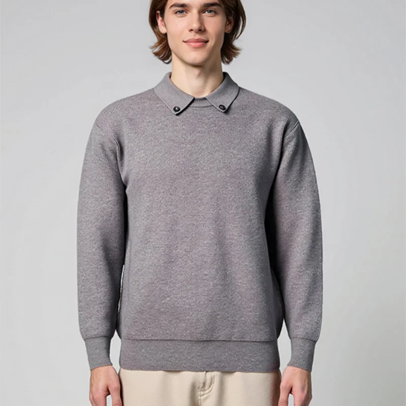 Nueva moda, suéter con cuello tipo Polo para hombre, Otoño Invierno 2021, jersey cálido a la moda, ropa de punto de manga larga, jersey de punto grueso