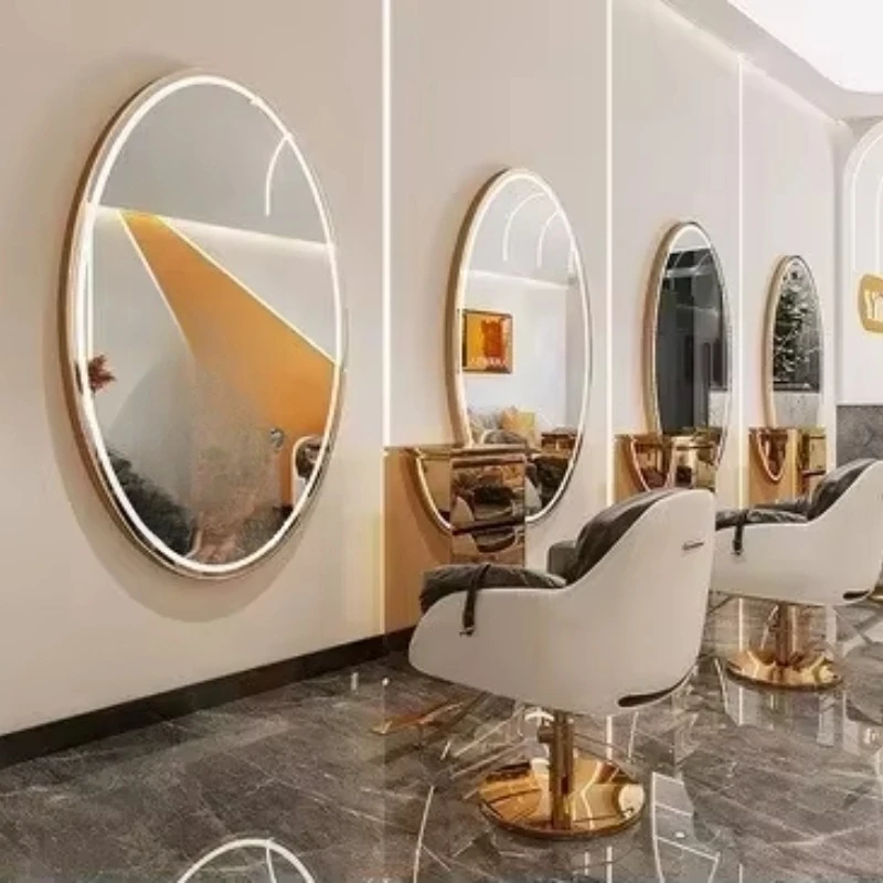 Modern Style Wall Mounted Salon Full Length Mirror Station Custom LED Lights Hairdressing Makeup Mirror
